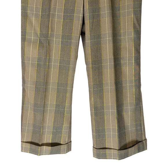 Allen by Allen Schwartz Cream Brown Gold Plaid Wide Leg Lined Dress Pants Size 6 - Picture 3 of 8